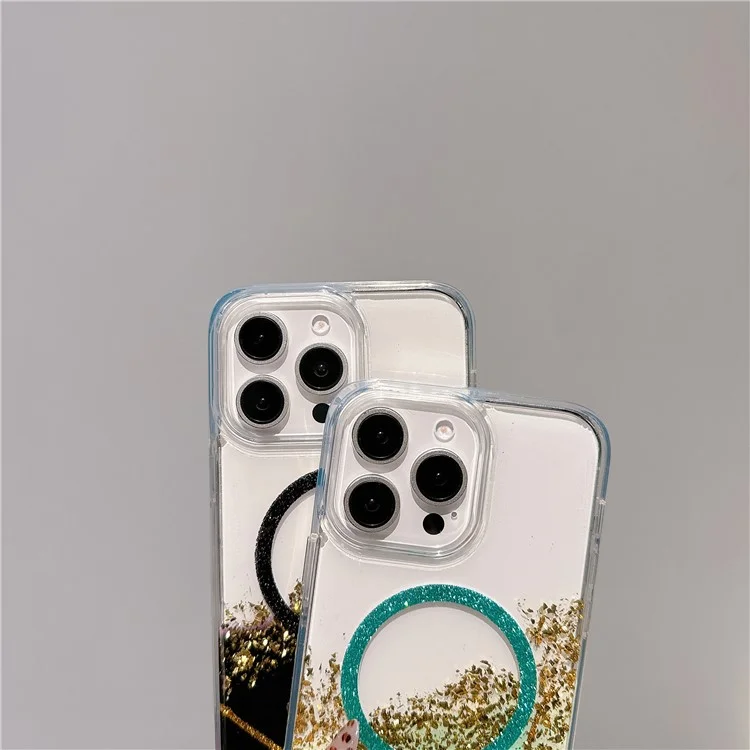 For iPhone 15 Pro Case Compatible with MagSafe Epoxy Marble Texture PC+TPU Phone Cover - Pink