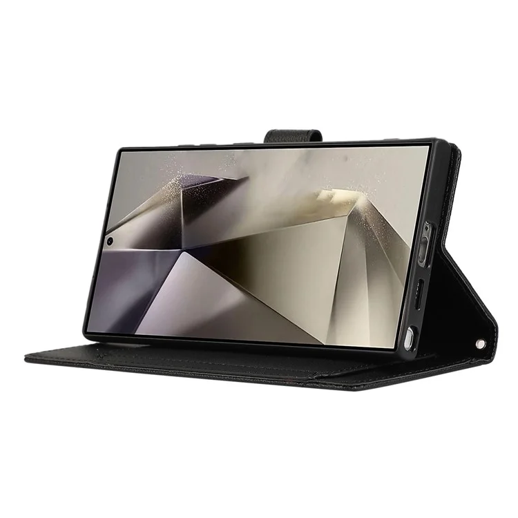 For Samsung Galaxy S24 Ultra Leather Phone Case with Card Holder, Wallet, Straps Protective Flip Cover - Black