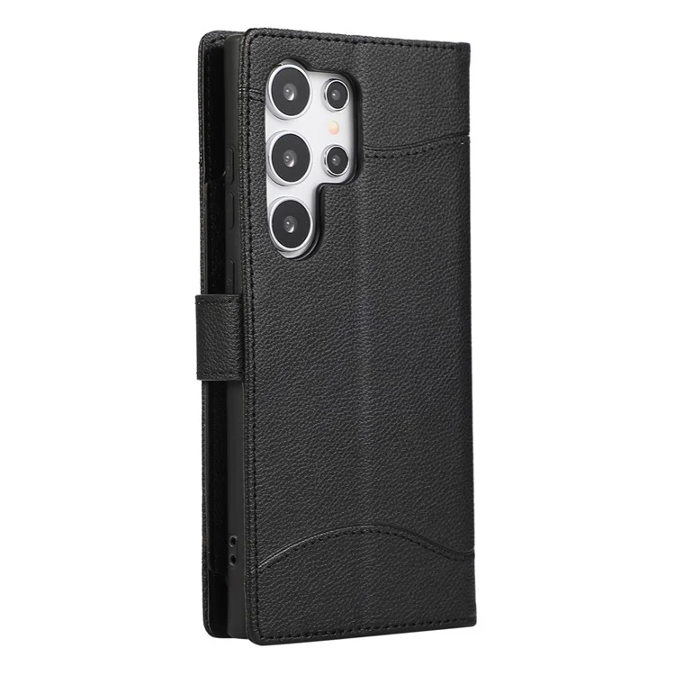 For Samsung Galaxy S24 Ultra Leather Phone Case with Card Holder, Wallet, Straps Protective Flip Cover - Black