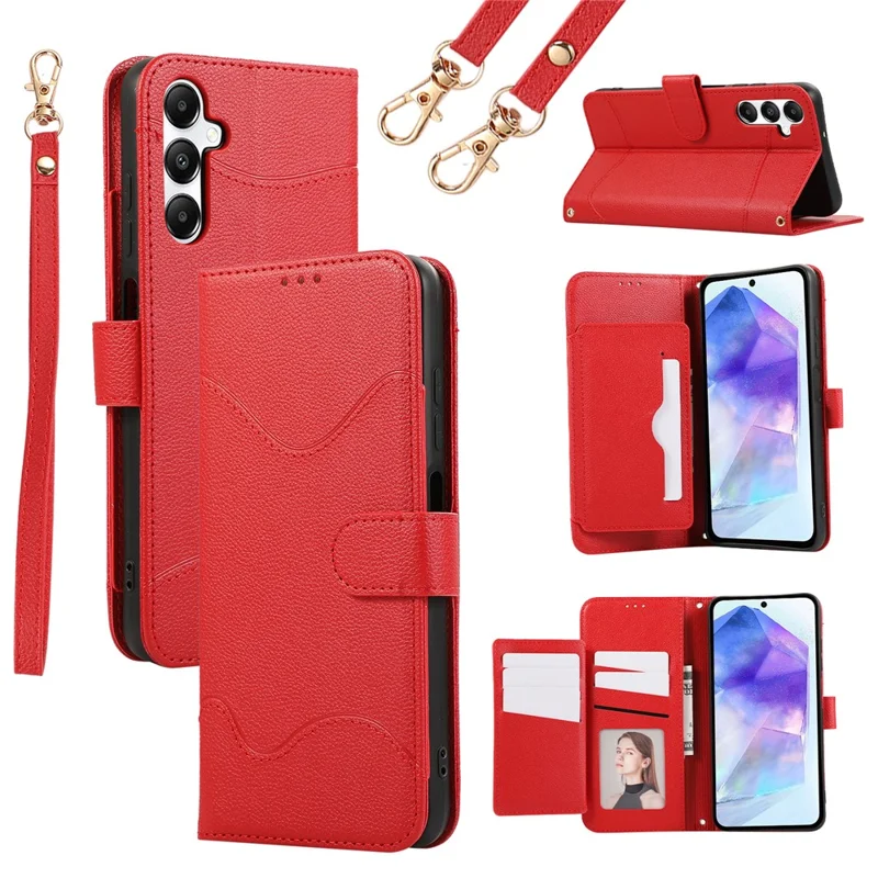For Samsung Galaxy A55 5G Leather Phone Case with Card Holder, Wallet, Straps Protective Flip Cover - Red