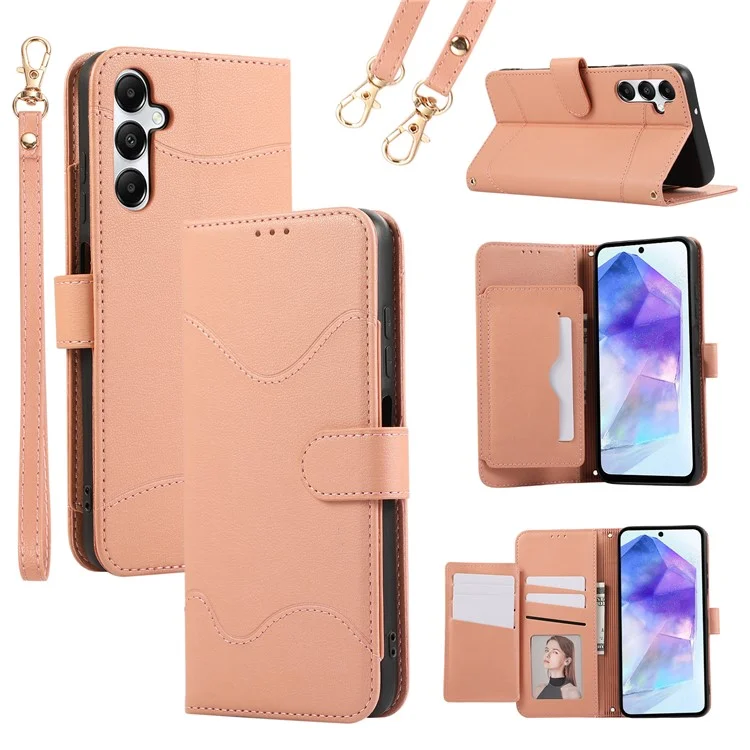 Funda de cuero con soporte para tarjetas, billetera y correas protectora tipo flip cover para Samsung Galaxy A35 5G - Rosa