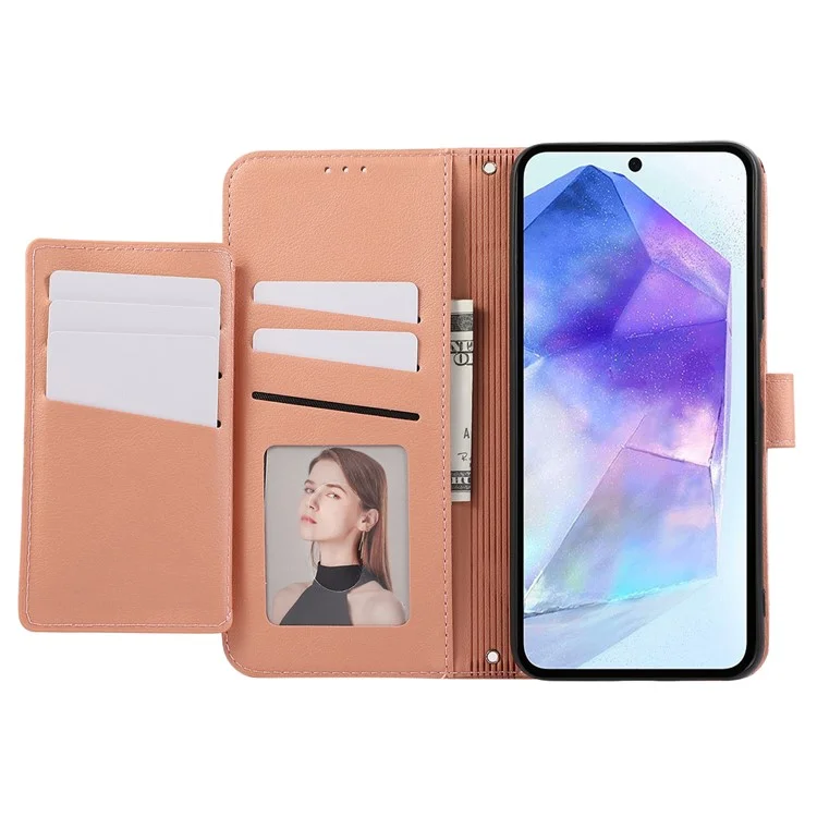 Funda de cuero con soporte para tarjetas, billetera y correas protectora tipo flip cover para Samsung Galaxy A35 5G - Rosa