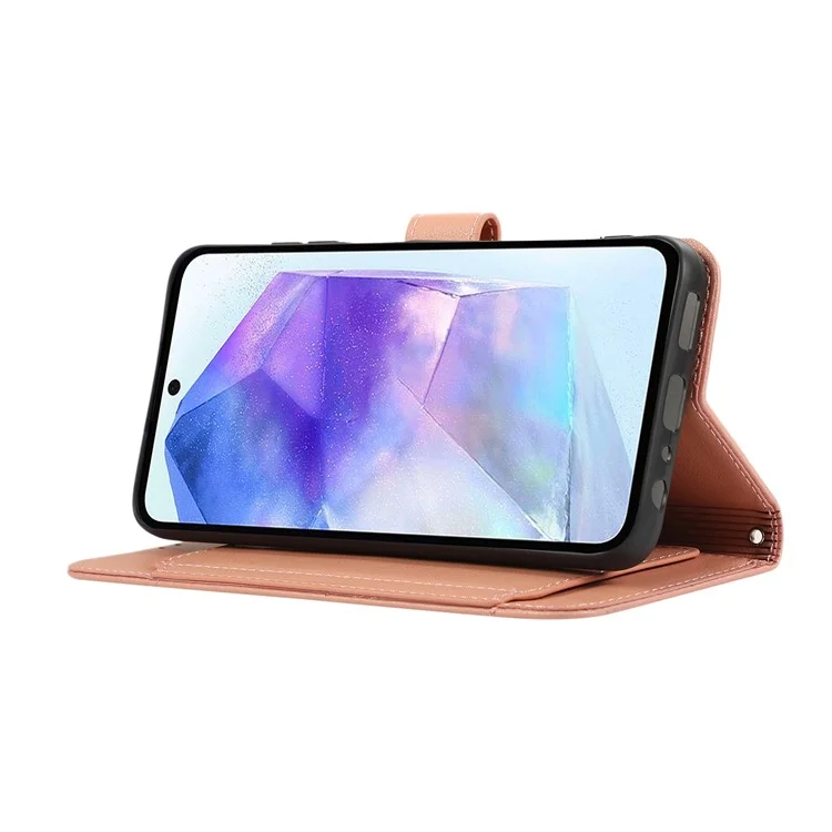 Funda de cuero con soporte para tarjetas, billetera y correas protectora tipo flip cover para Samsung Galaxy A35 5G - Rosa