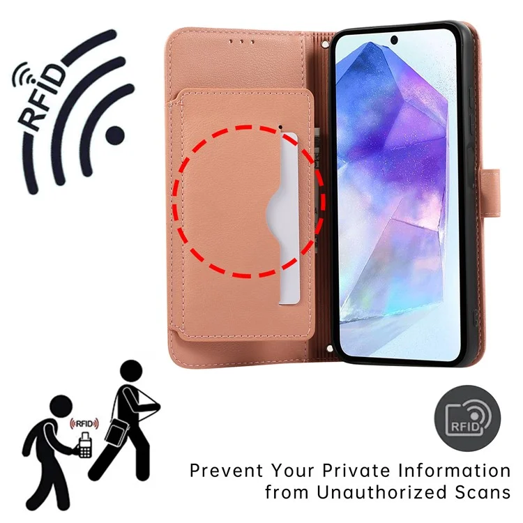 Funda de cuero con soporte para tarjetas, billetera y correas protectora tipo flip cover para Samsung Galaxy A35 5G - Rosa