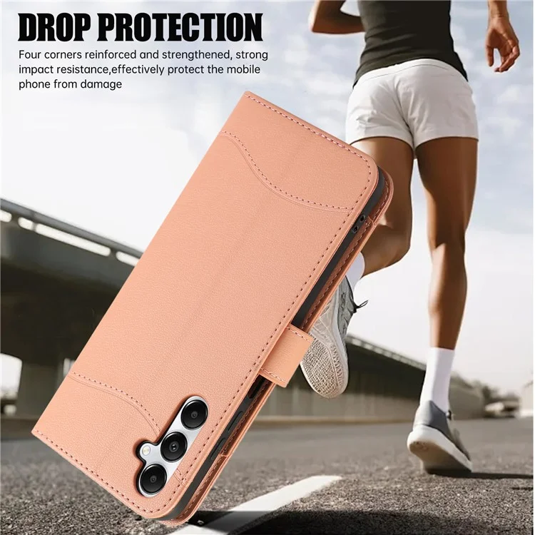 Funda de cuero con soporte para tarjetas, billetera y correas protectora tipo flip cover para Samsung Galaxy A35 5G - Rosa