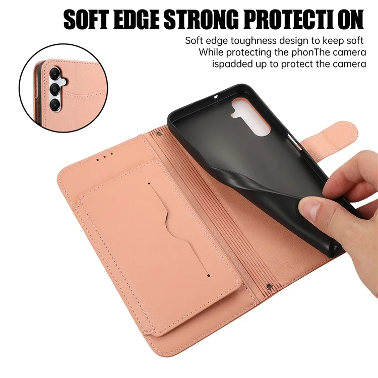Funda de cuero con soporte para tarjetas, billetera y correas protectora tipo flip cover para Samsung Galaxy A35 5G - Rosa