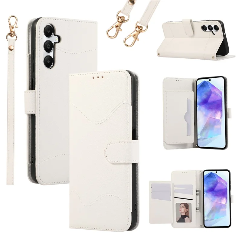 For Samsung Galaxy A15 5G / 4G Leather Phone Case with Card Holder, Wallet, Straps Protective Flip Cover - White