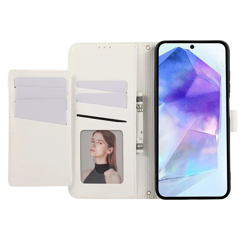 For Samsung Galaxy A15 5G / 4G Leather Phone Case with Card Holder, Wallet, Straps Protective Flip Cover - White