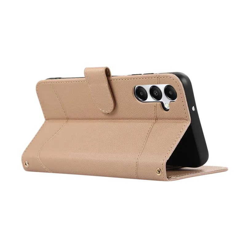 For Samsung Galaxy A15 5G / 4G Leather Phone Case with Card Holder, Wallet, Straps Protective Flip Cover - Khaki
