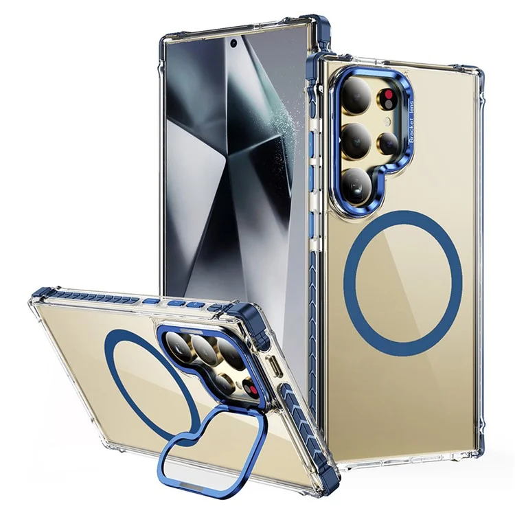 Capa para telefone Samsung Galaxy S25 Ultra com suporte para lente, tampa transparente compatível com MagSafe - Azul