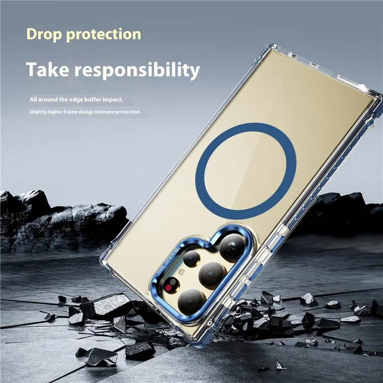 Capa para telefone Samsung Galaxy S25 Ultra com suporte para lente, tampa transparente compatível com MagSafe - Azul