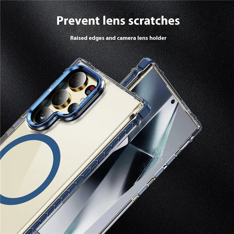 Capa para telefone Samsung Galaxy S25 Ultra com suporte para lente, tampa transparente compatível com MagSafe - Azul