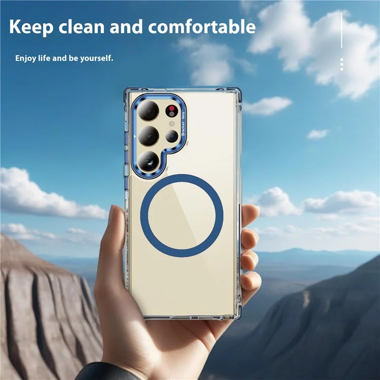 Capa para telefone Samsung Galaxy S25 Ultra com suporte para lente, tampa transparente compatível com MagSafe - Azul