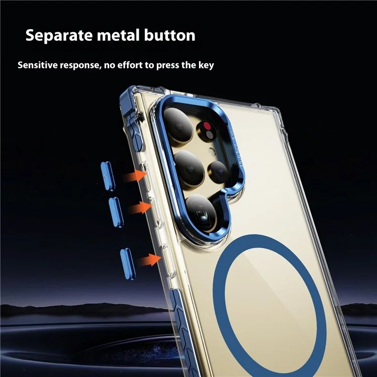 Capa para telefone Samsung Galaxy S25 Ultra com suporte para lente, tampa transparente compatível com MagSafe - Azul