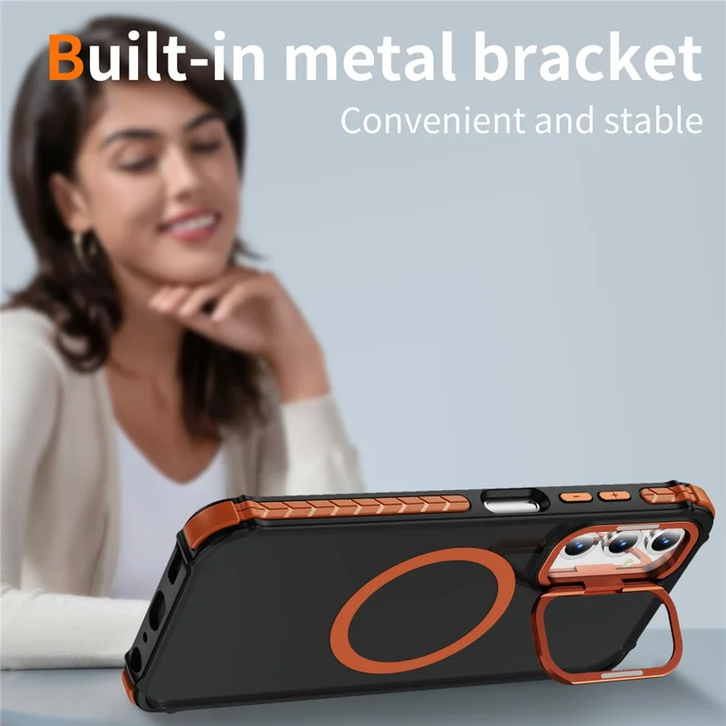 For Samsung Galaxy S25 Case with Lens Kickstand Matte Back Cover Magnetic Case - Orange