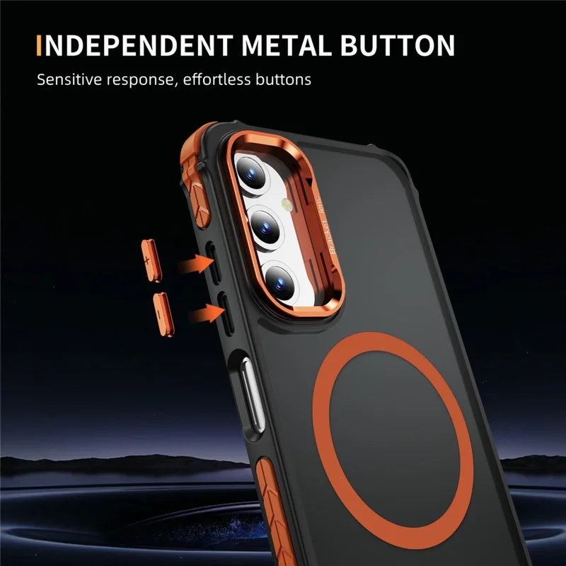 For Samsung Galaxy S25 Case with Lens Kickstand Matte Back Cover Magnetic Case - Orange