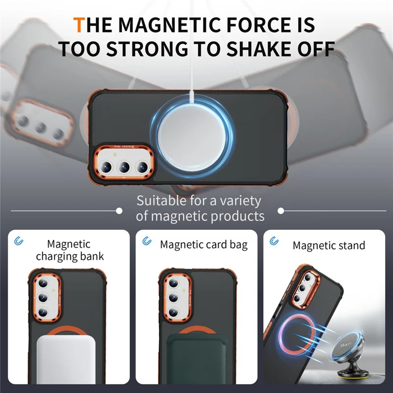 For Samsung Galaxy S25 Case with Lens Kickstand Matte Back Cover Magnetic Case - Orange