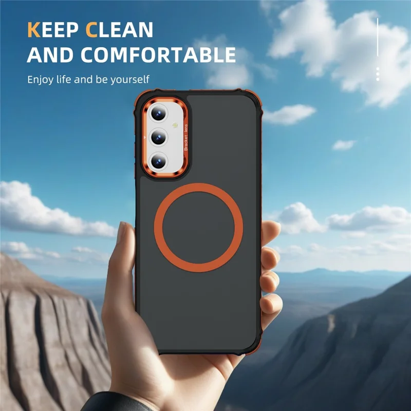 For Samsung Galaxy S25 Case with Lens Kickstand Matte Back Cover Magnetic Case - Orange