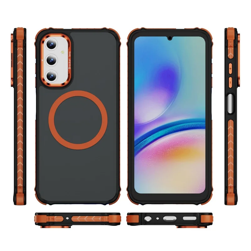 For Samsung Galaxy S25 Case with Lens Kickstand Matte Back Cover Magnetic Case - Orange