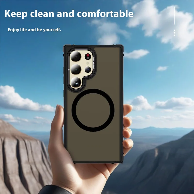 For Samsung Galaxy S25 Ultra Case with Lens Kickstand Matte Back Cover Magnetic Case - Black