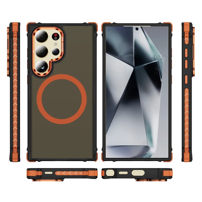For Samsung Galaxy S25 Ultra Case with Lens Kickstand Matte Back Cover Magnetic Case - Orange