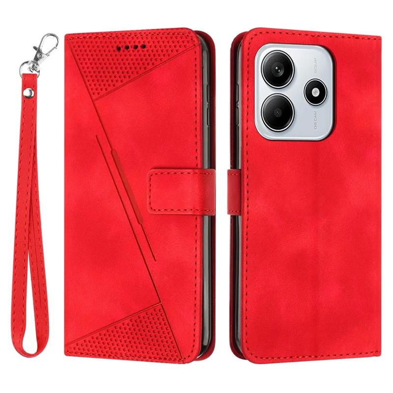 For Xiaomi Redmi Note 14 5G Case Handbag Imprinted Triangle Leather Phone Cover - Red
