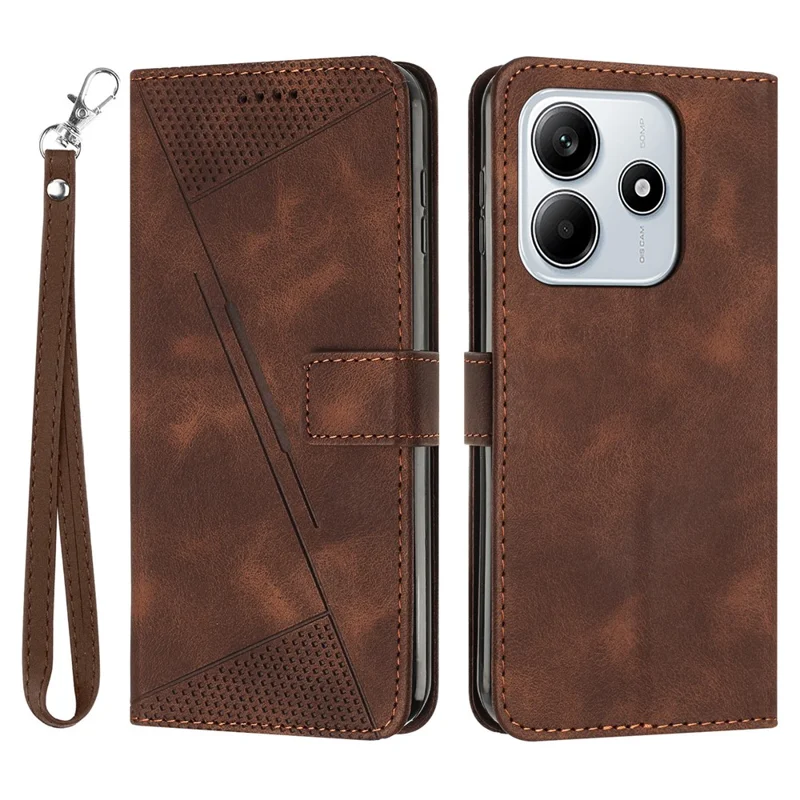 For Xiaomi Redmi Note 14 5G Case Handbag Imprinted Triangle Leather Phone Cover - Brown