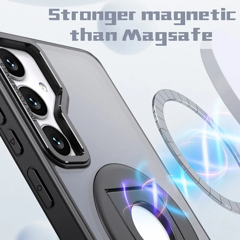 For Samsung Galaxy S25 Case Rotating Kickstand Acrylic+TPU Phone Cover Compatible with MagSafe - Black