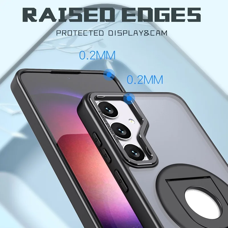 For Samsung Galaxy S25 Case Rotating Kickstand Acrylic+TPU Phone Cover Compatible with MagSafe - Black