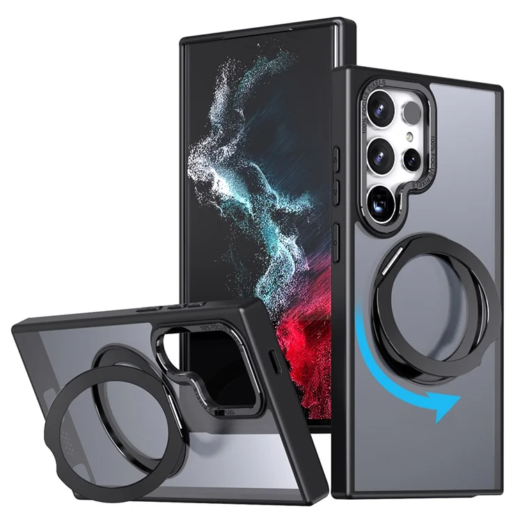 Pour Samsung Galaxy S25 Ultra Case Rotation Magnetic Kickstand Acrylique + Tpu Couverture de Téléphone Amorti - Noir