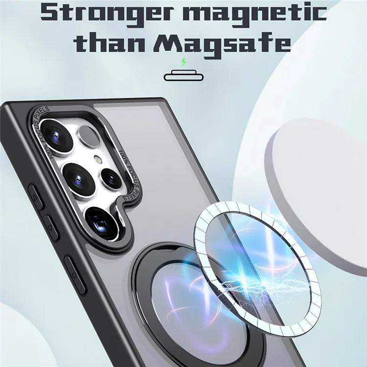 Pour Samsung Galaxy S25 Ultra Case Rotation Magnetic Kickstand Acrylique + Tpu Couverture de Téléphone Amorti - Noir