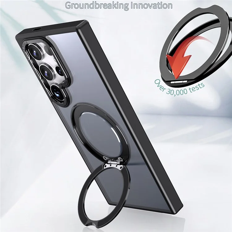 Pour Samsung Galaxy S25 Ultra Case Rotation Magnetic Kickstand Acrylique + Tpu Couverture de Téléphone Amorti - Noir