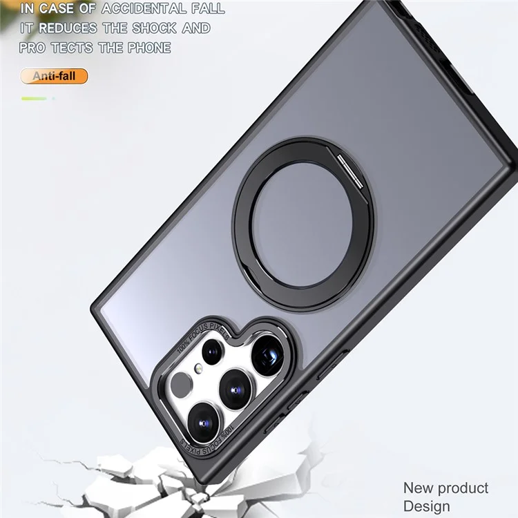 Pour Samsung Galaxy S25 Ultra Case Rotation Magnetic Kickstand Acrylique + Tpu Couverture de Téléphone Amorti - Noir