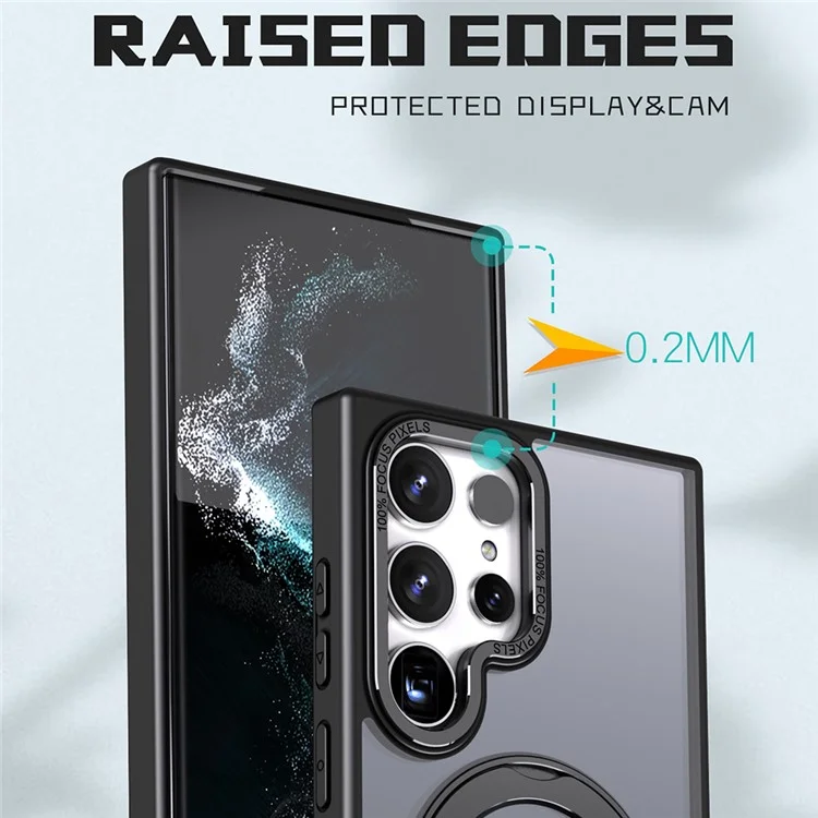 Pour Samsung Galaxy S25 Ultra Case Rotation Magnetic Kickstand Acrylique + Tpu Couverture de Téléphone Amorti - Noir
