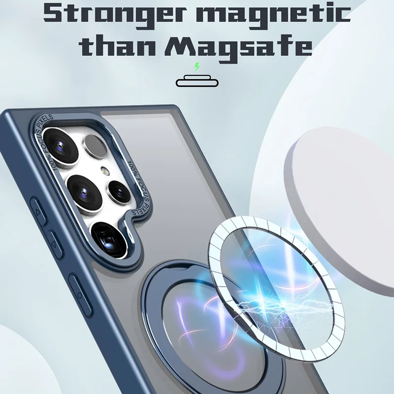 For Samsung Galaxy S25 Ultra Case Rotating Magnetic Kickstand Acrylic+TPU Shockproof Phone Cover - Blue