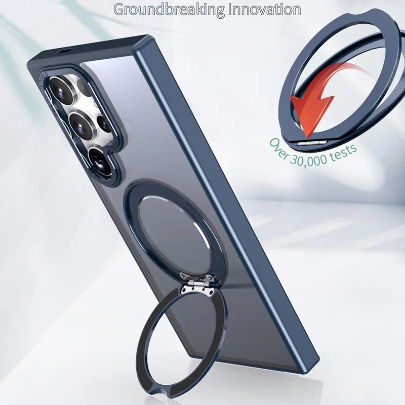 For Samsung Galaxy S25 Ultra Case Rotating Magnetic Kickstand Acrylic+TPU Shockproof Phone Cover - Blue