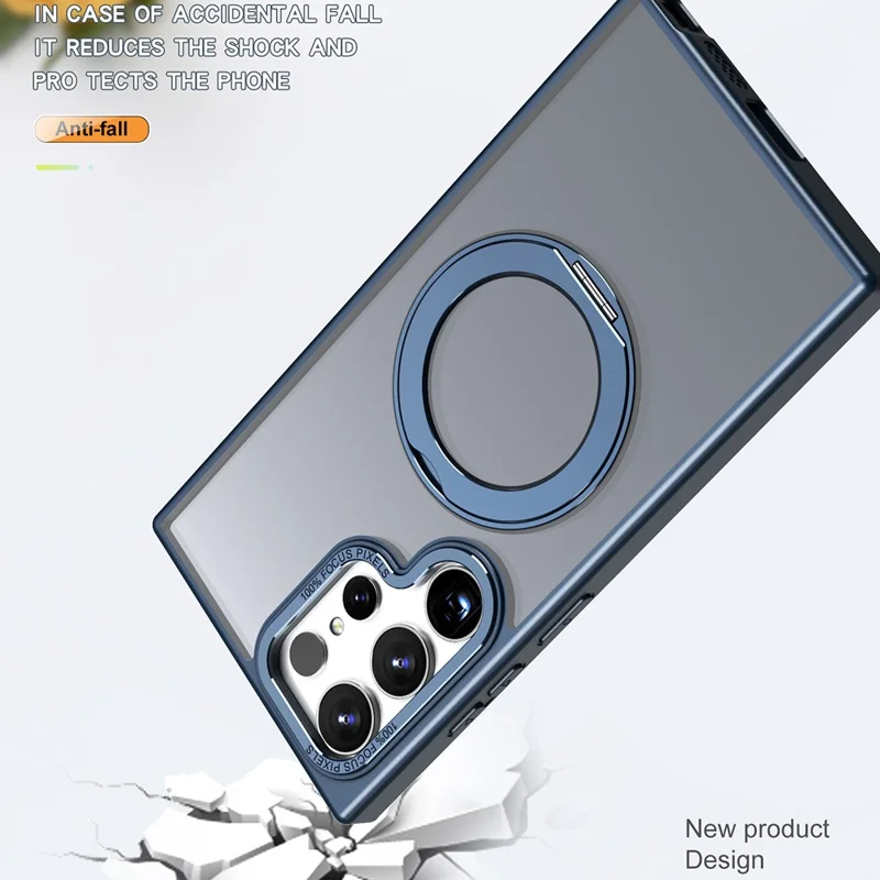 For Samsung Galaxy S25 Ultra Case Rotating Magnetic Kickstand Acrylic+TPU Shockproof Phone Cover - Blue