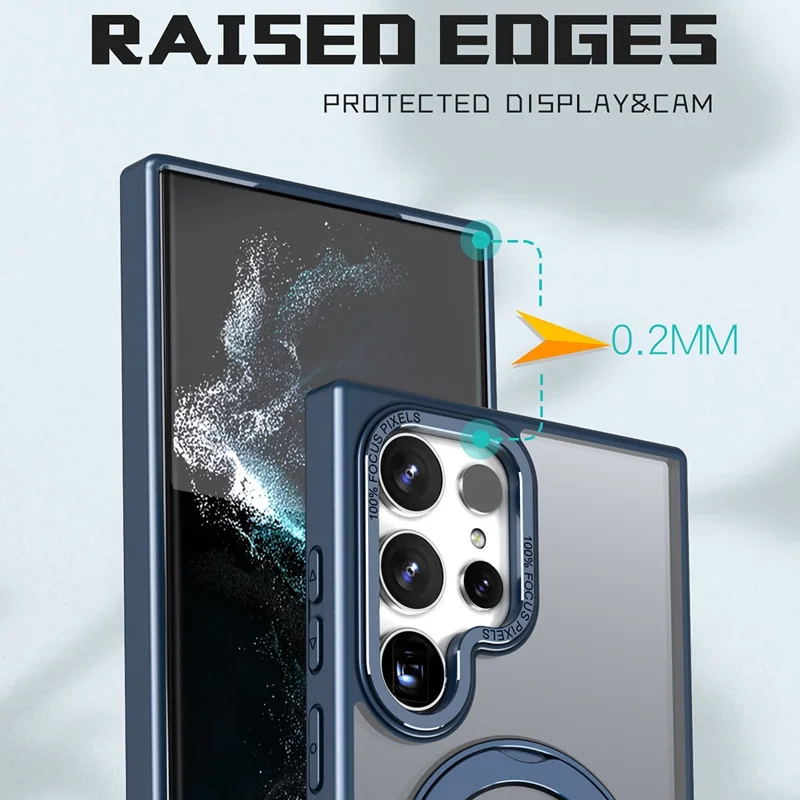 For Samsung Galaxy S25 Ultra Case Rotating Magnetic Kickstand Acrylic+TPU Shockproof Phone Cover - Blue