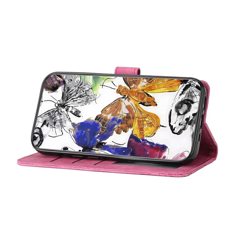 For Xiaomi 14T Case Butterfly Design Flip Wallet Leather Phone Cover Skin-Touch - Rose