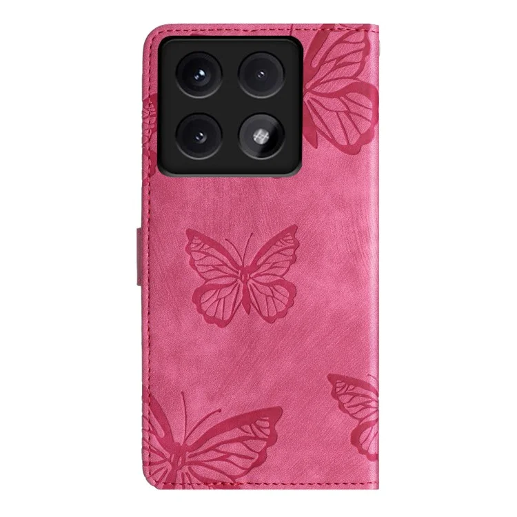 For Xiaomi 14T Case Butterfly Design Flip Wallet Leather Phone Cover Skin-Touch - Rose