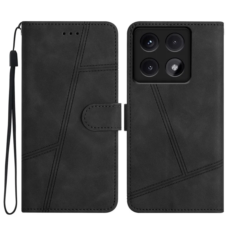 For Xiaomi 14T Case Flip Leather Retro Phone Cover Lines Imprinted - Black