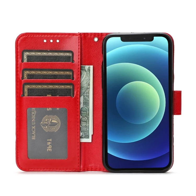 Phone Case For iPhone 12 Pro Max 6.7 inch PU Leather Flip Wallet Cover with Magnetic Closure Stand - Red