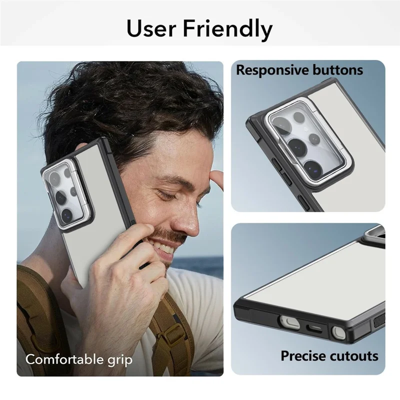 For Samsung Galaxy S25 Ultra Case with Lens Cover Kickstand Skin-Touch PC+TPU Phone Protector - Black