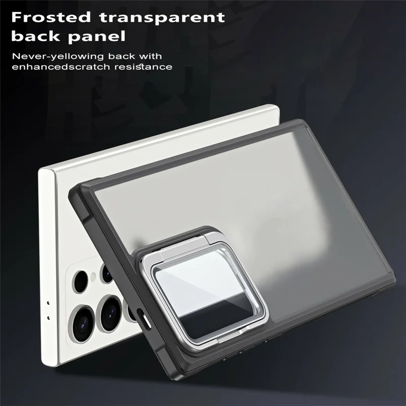 For Samsung Galaxy S25 Ultra Case with Lens Cover Kickstand Skin-Touch PC+TPU Phone Protector - Black
