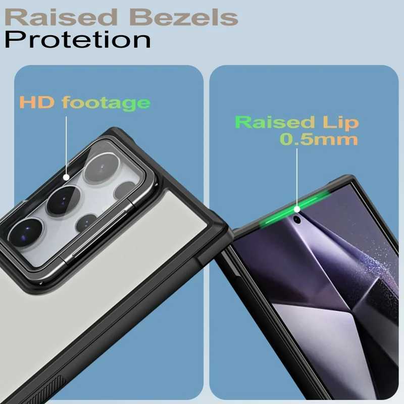 For Samsung Galaxy S25 Ultra Case with Lens Cover Kickstand Skin-Touch PC+TPU Phone Protector - Black