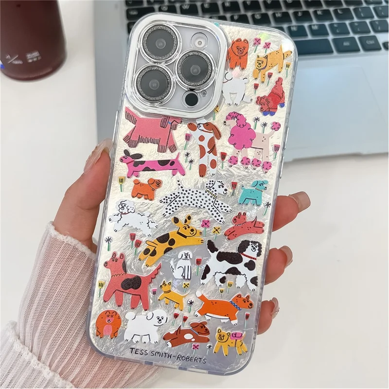 For iPhone 16 Pro Max Case IMD Cartoon PC+TPU Protective Mobile Cover with Glass Lens Film - MK6