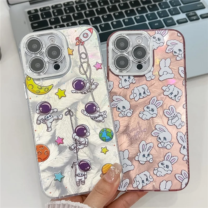 For iPhone 16 Pro Max Case IMD Cartoon PC+TPU Protective Mobile Cover with Glass Lens Film - MK6