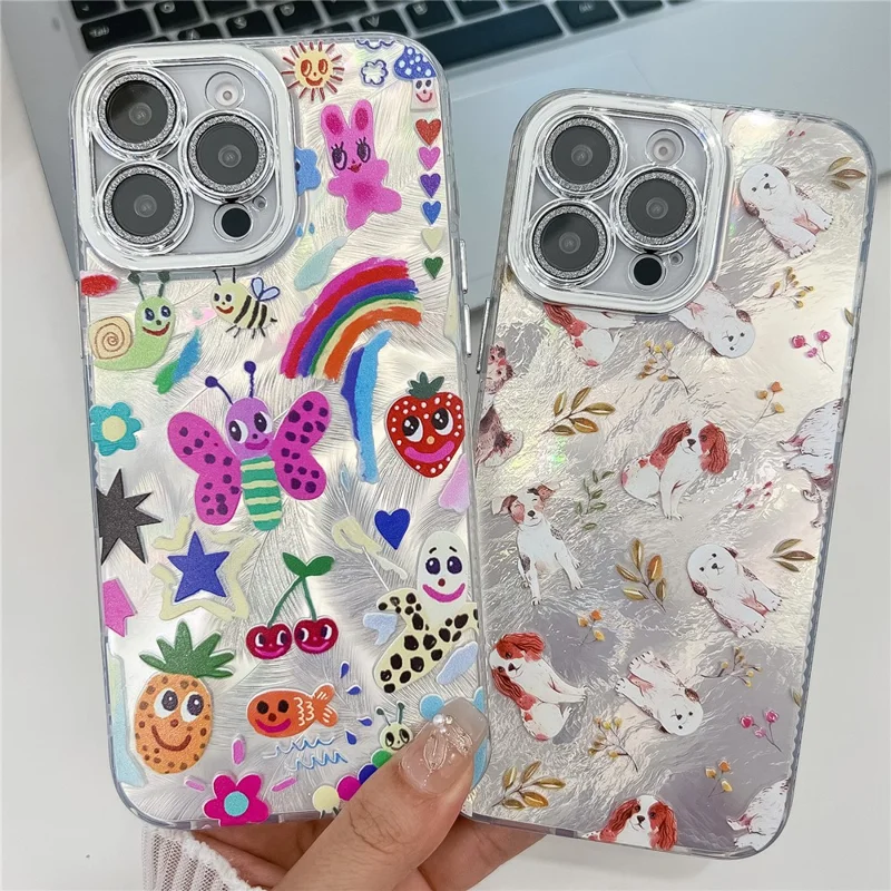 For iPhone 16 Pro Max Case IMD Cartoon PC+TPU Protective Mobile Cover with Glass Lens Film - MK6