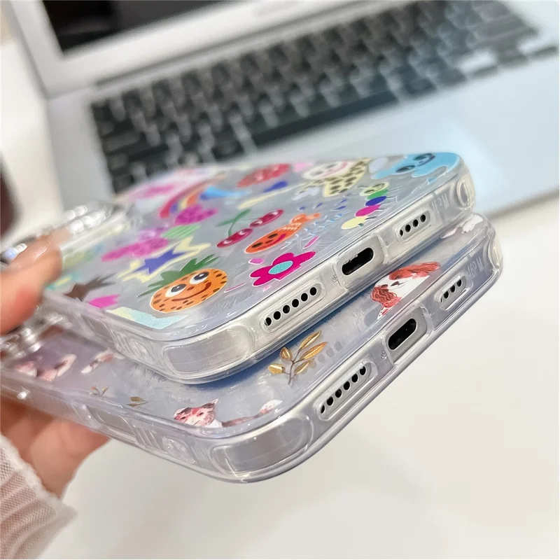 For iPhone 16 Pro Max Case IMD Cartoon PC+TPU Protective Mobile Cover with Glass Lens Film - MK6