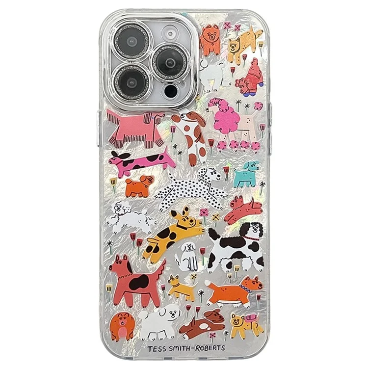 Coque pour iPhone 15 Pro Max IMD Cartoon PC+TPU avec film de protection en verre pour lentille - MK6